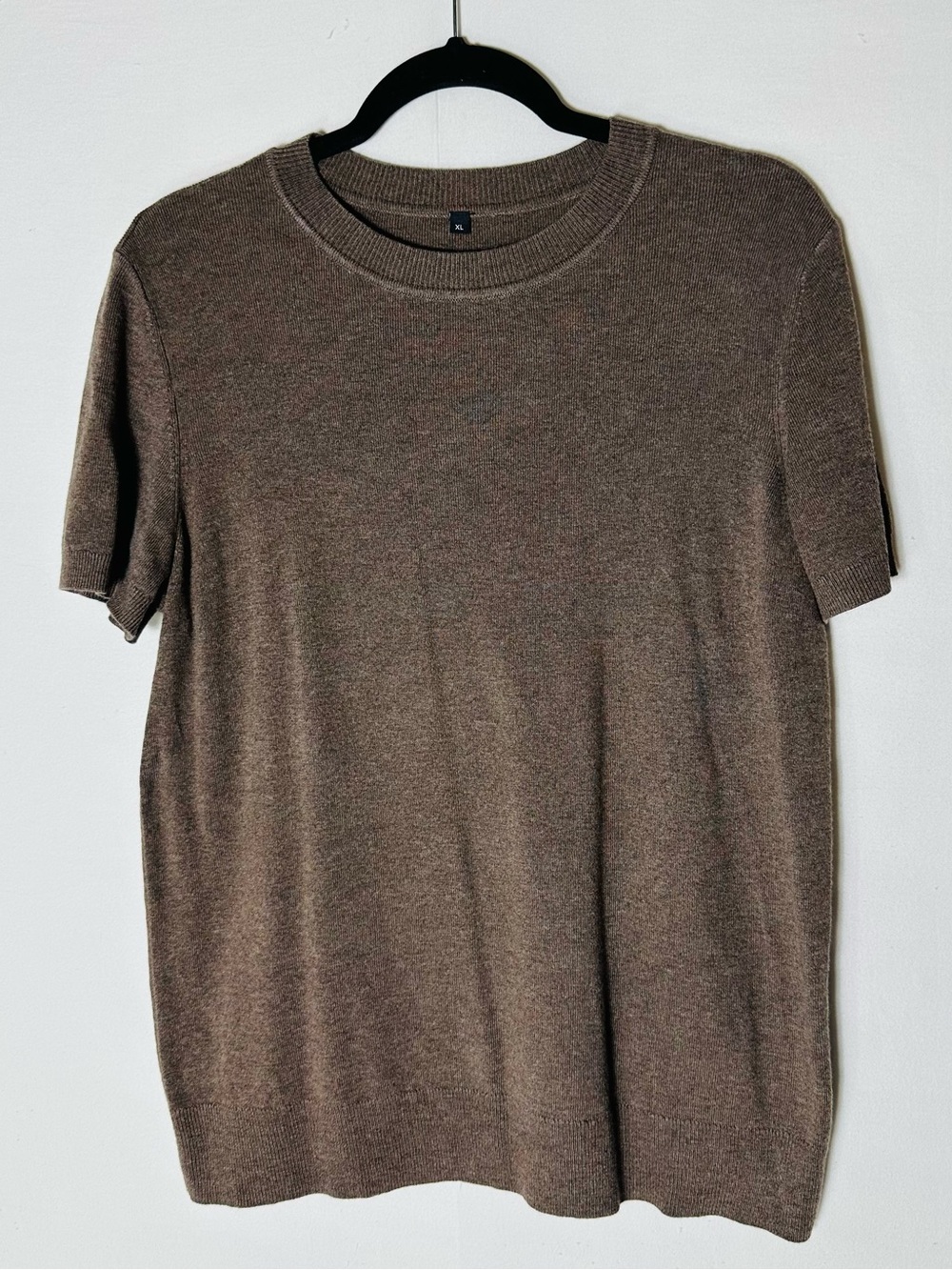 Arach & Cloz Brown Wool Blend Knit Short Sleeve Crew Neck T Shirt Sweater XL